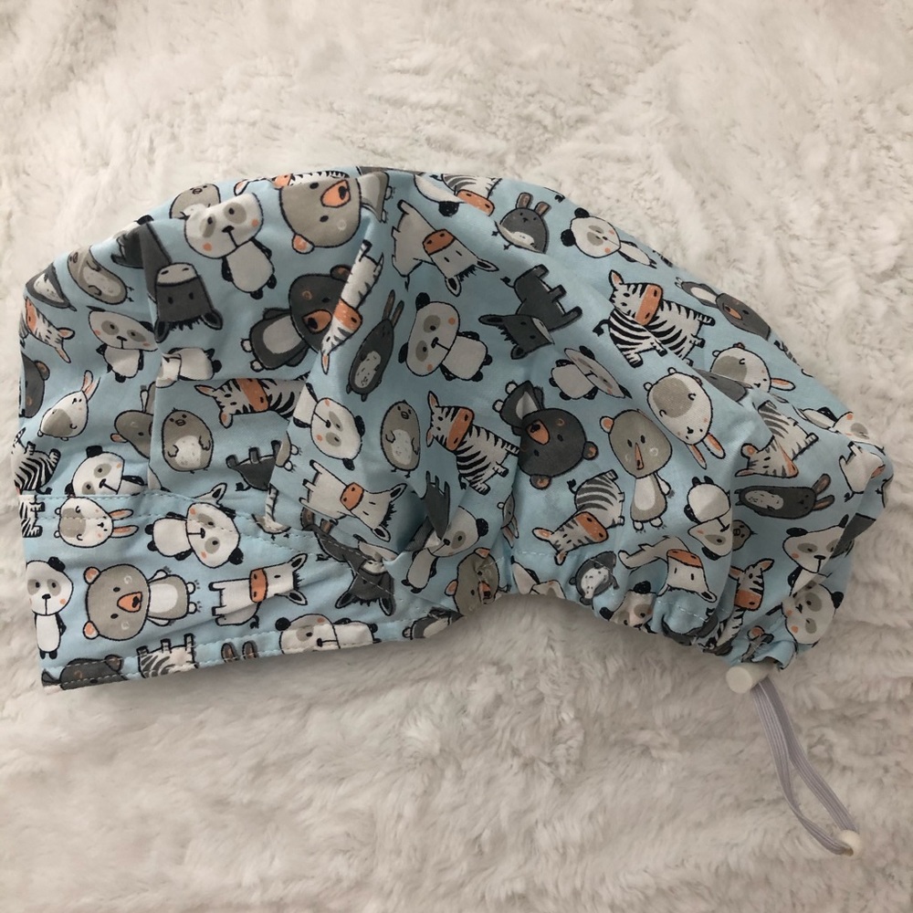 Light Blue Scrub/Uniform Cap with Animal Print